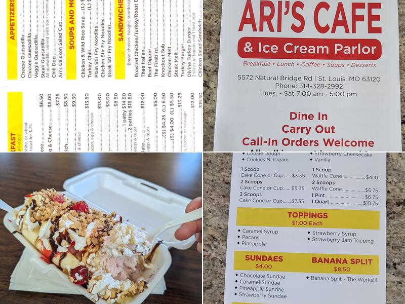 Ari's Ice Cream Parlor & Cafe Menu