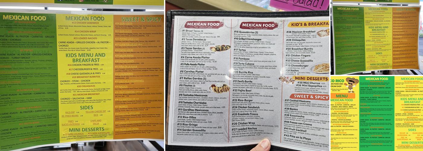 Taco Rico Menu