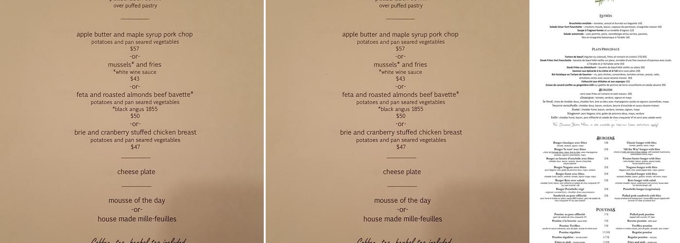 Vert Fourchette Menu