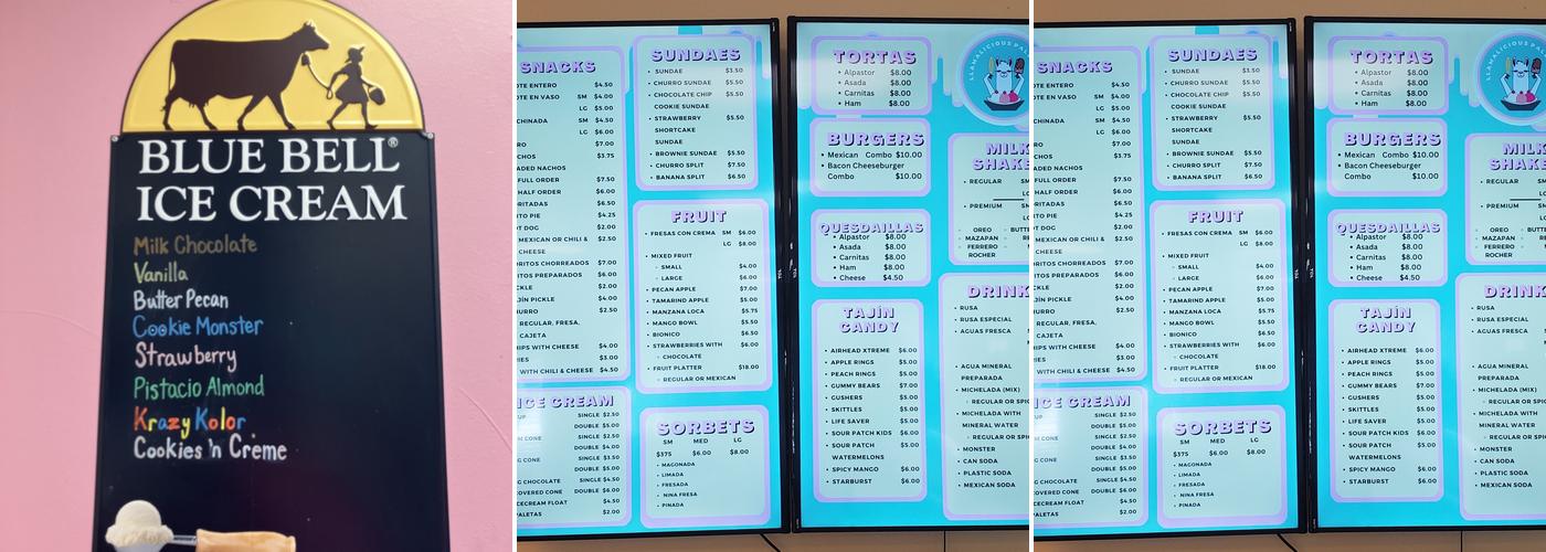 Llamalicious Paleteria Menu
