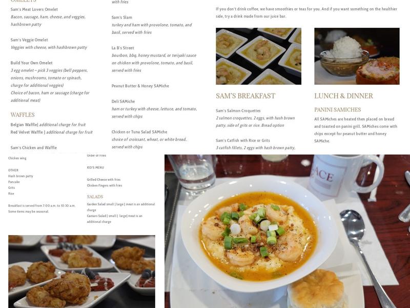 Sam's Place Jazz Café Menu