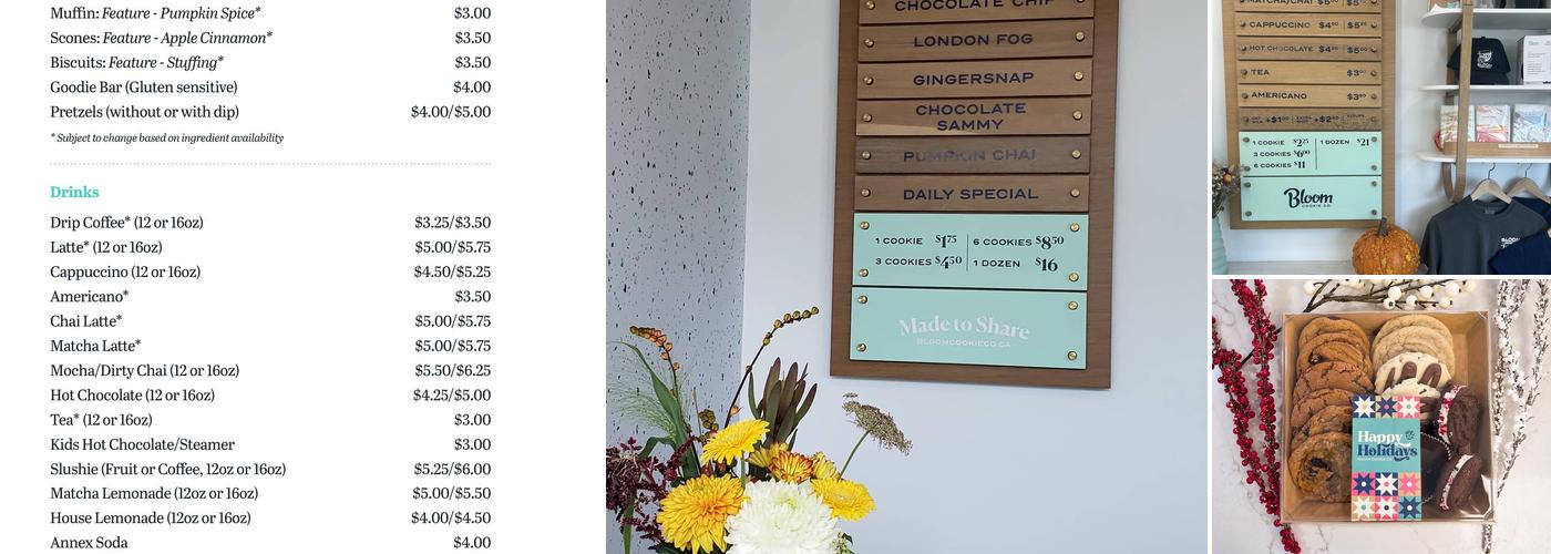 Bloom Cookie Co. Menu