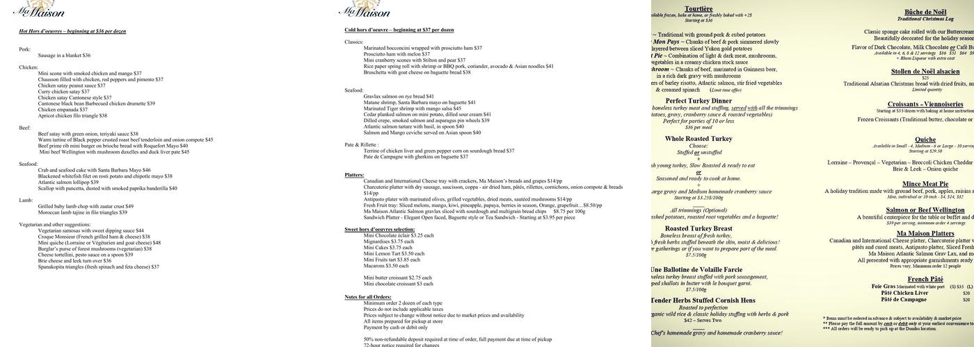 Ma Maison Menu
