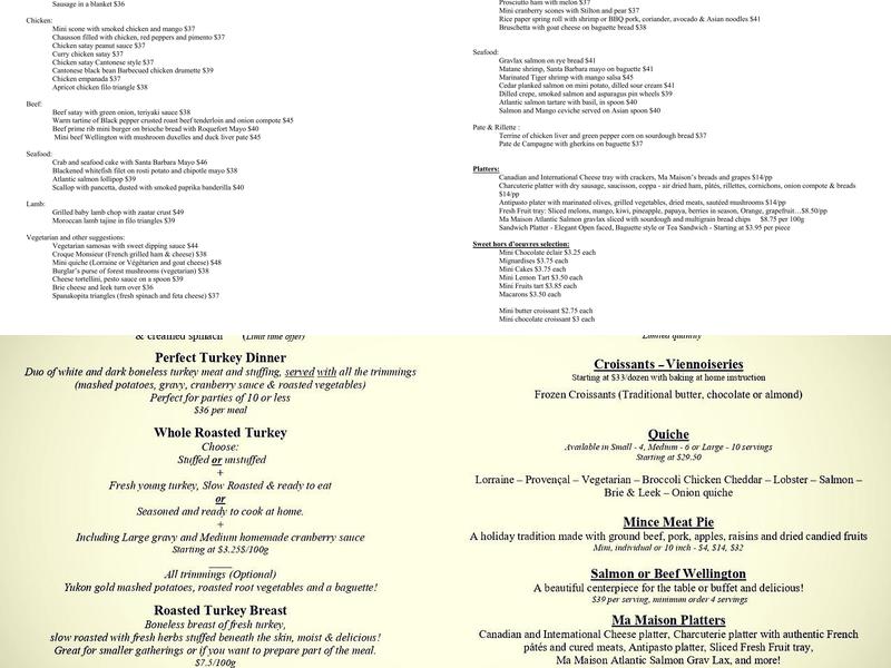 Ma Maison Menu