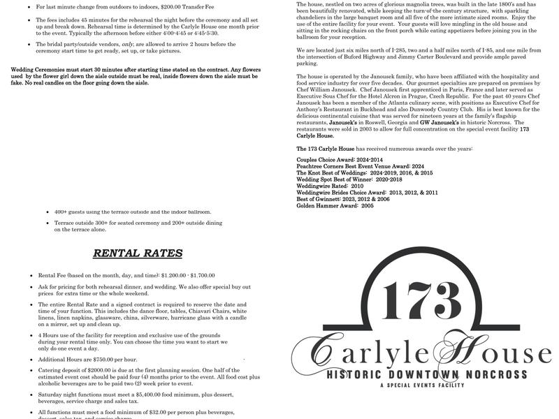 The 173 Carlyle House Menu