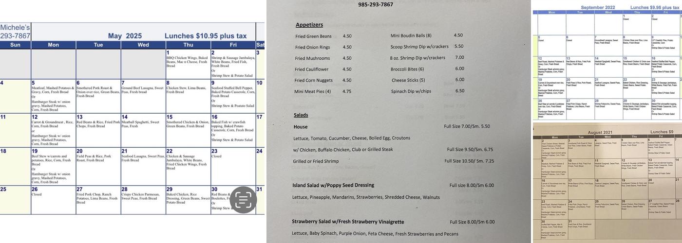 Michele's Catering Southern Home Cooking Menu