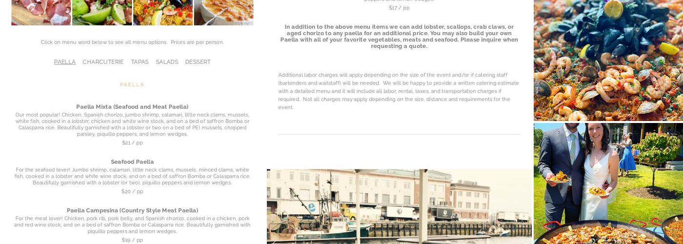 Sensational Paella Catering Company Menu
