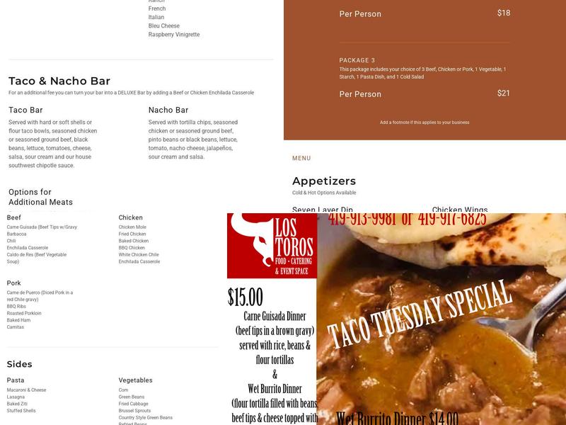 Los Toros Catering Menu