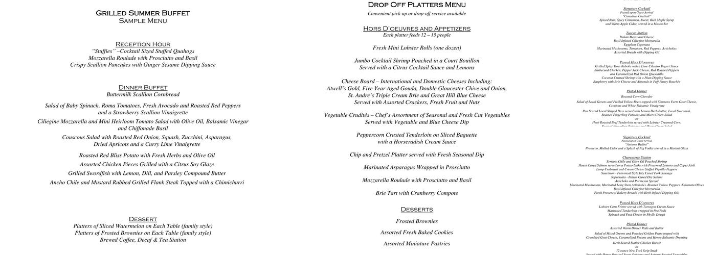 McGrath Clambakes and Catering Menu