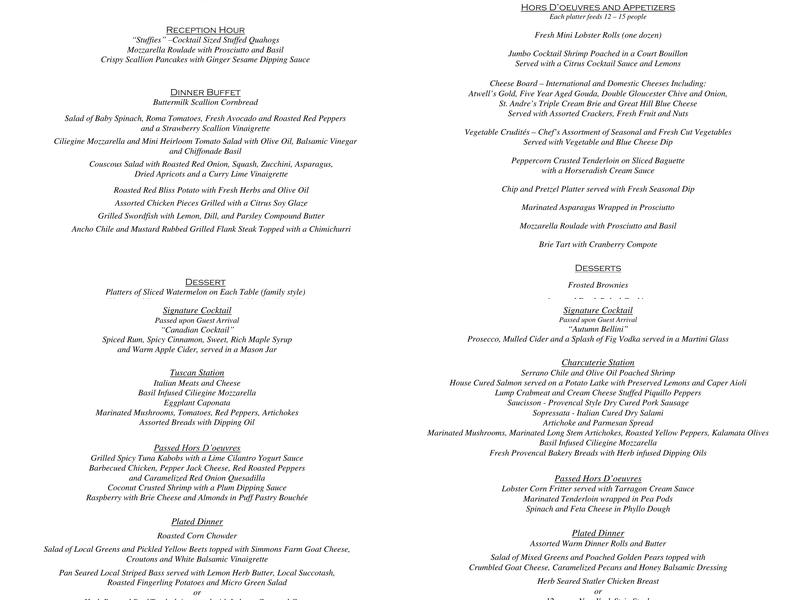 McGrath Clambakes and Catering Menu