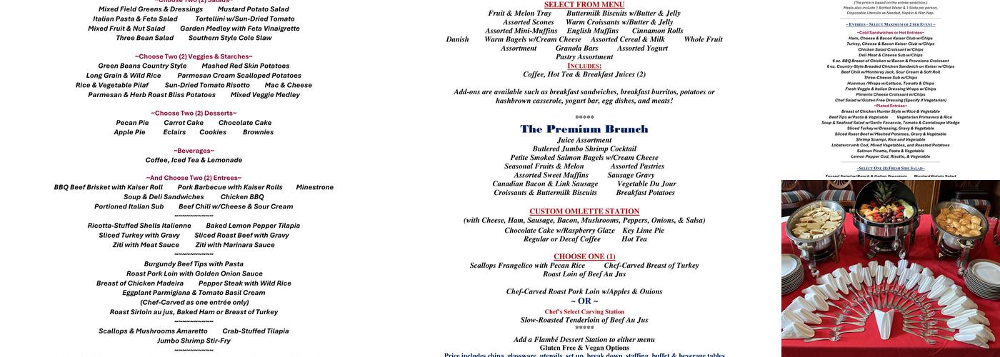 Professional Catering Inc Menu