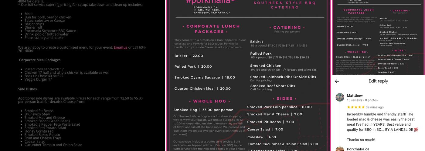 Porkmafia.ca Menu
