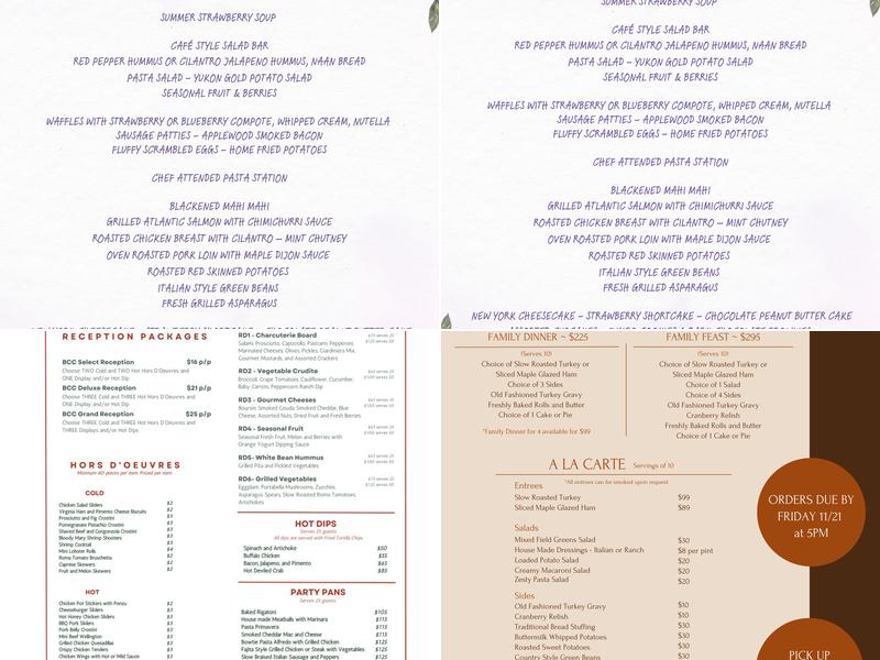 Bridgeport Conference Center Menu