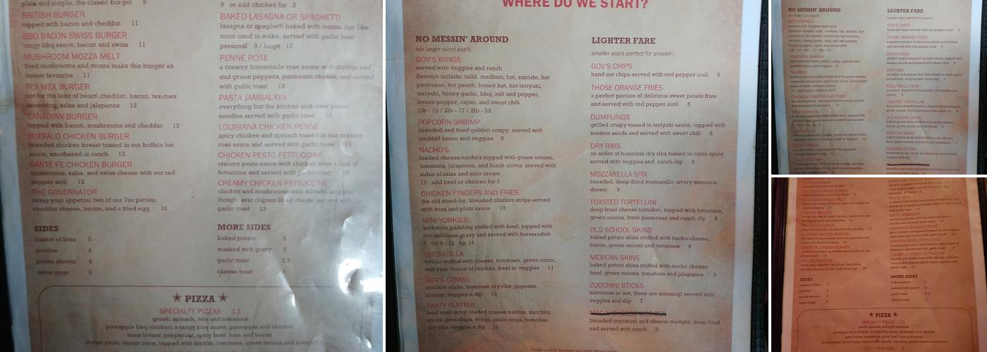 Governor's Menu