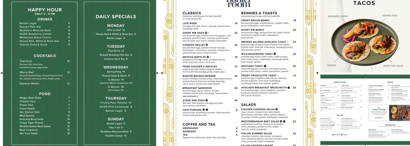 Banter Room Menu