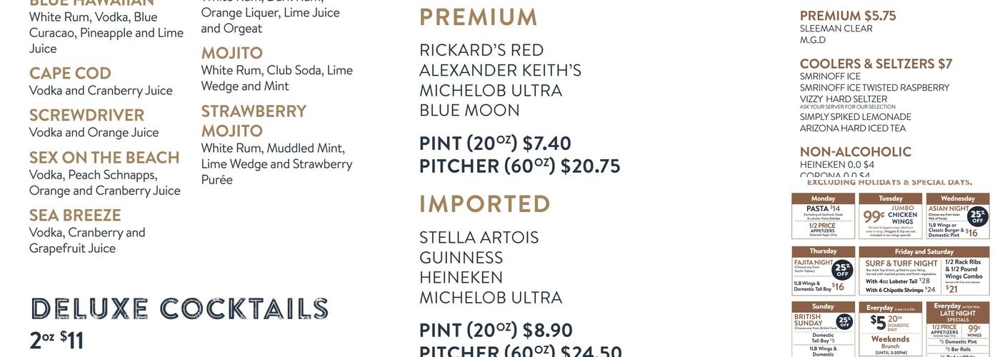 Piper Arms Pub Waterloo Menu