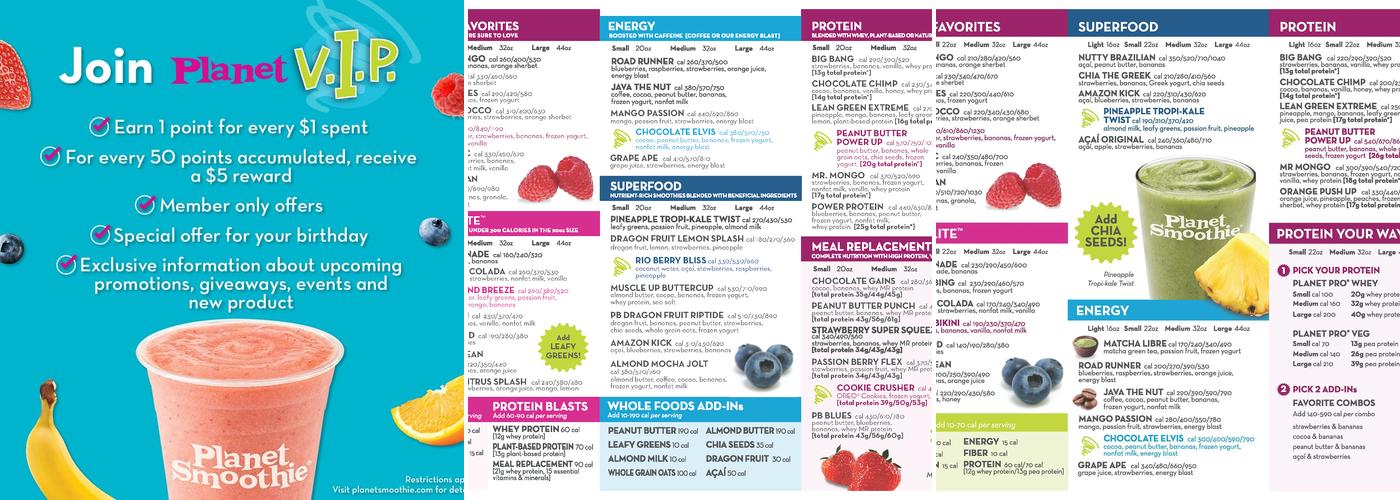 Planet Smoothie Menu