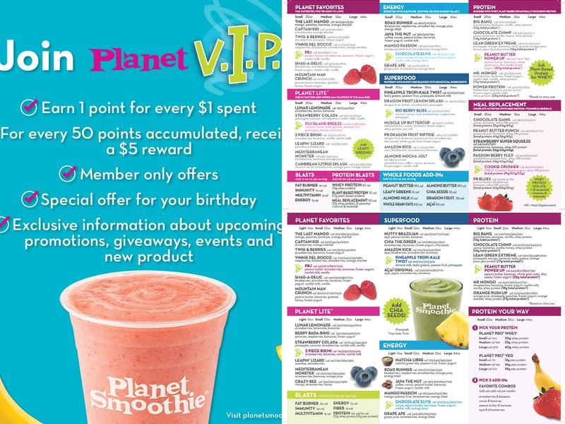 Planet Smoothie Menu