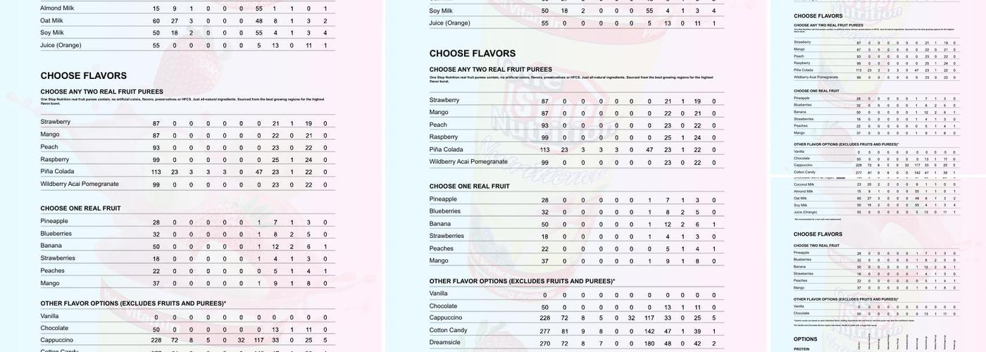 One stop nutrition Menu