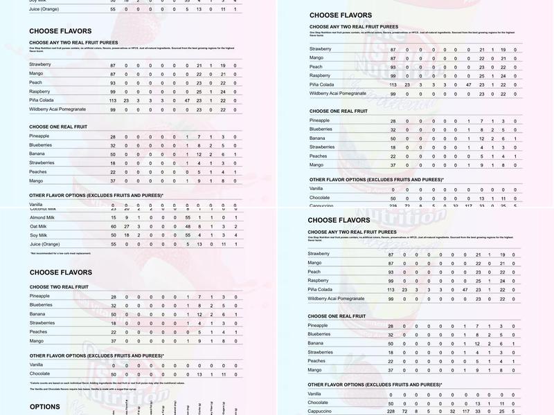 One Stop Nutrition Menu