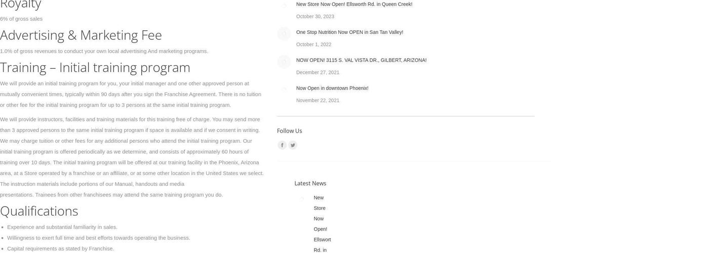 One Stop Nutrition Menu