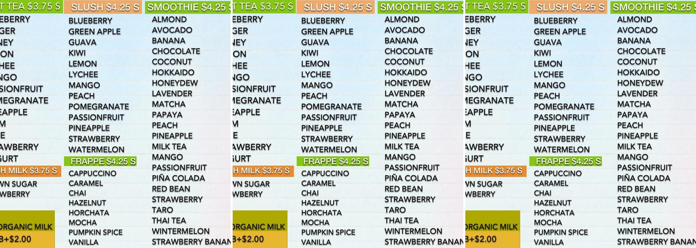 Quickly Boba Menu