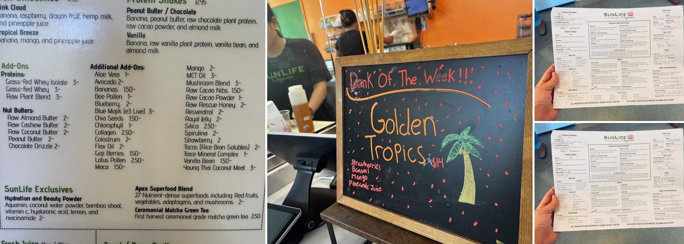 Sunlife Organics Menu