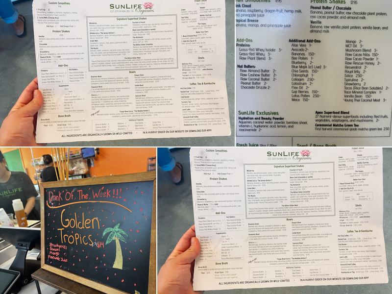 Sunlife Organics Menu