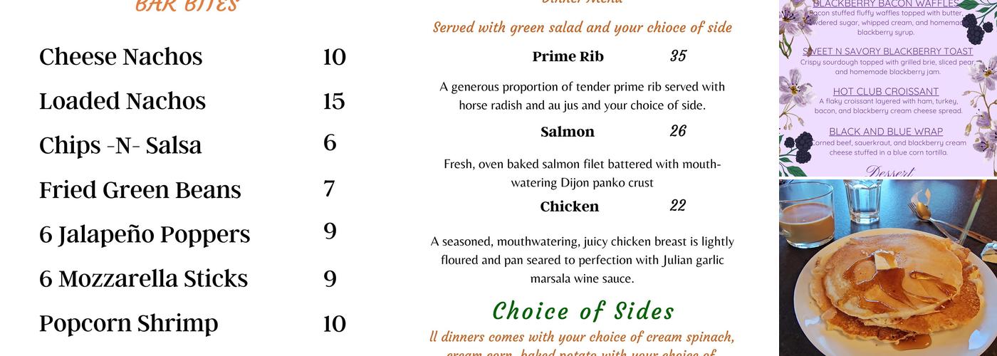 Adams Springs Golf Course Menu