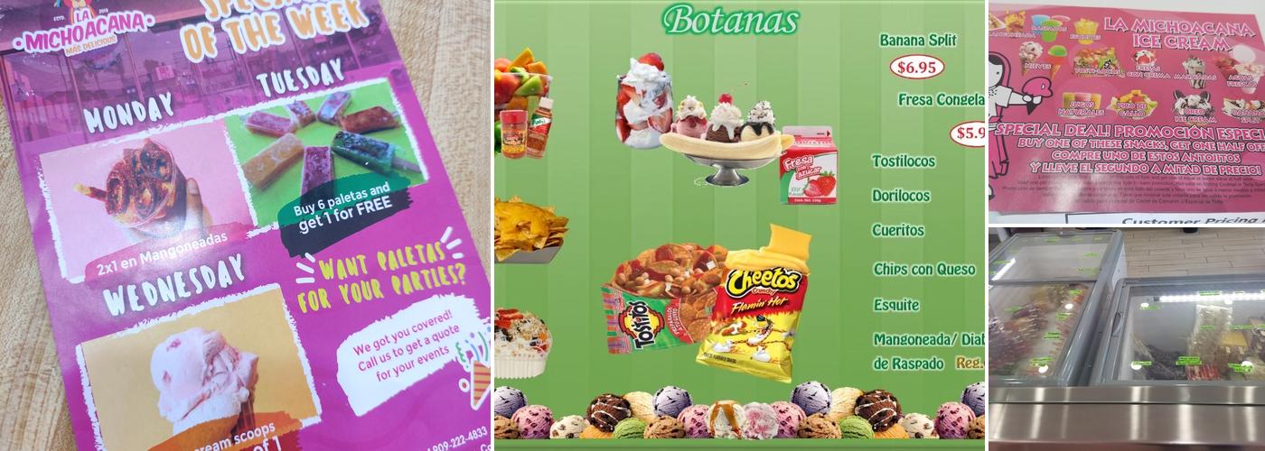 La Michoacana Ice Cream Shop Menu