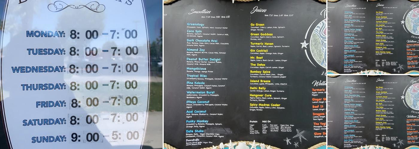 Tru Nature Juice Bar Menu