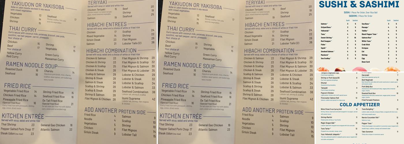 IZUMI Menu