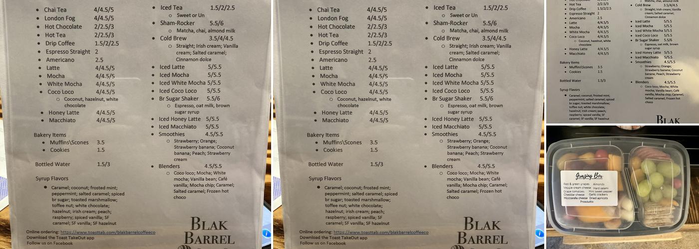Blak Barrel Coffee Co. Menu