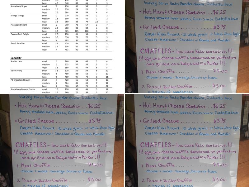 Jump Start Smoothies Menu