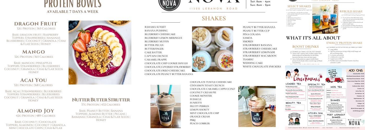 Nutrition Nova Menu