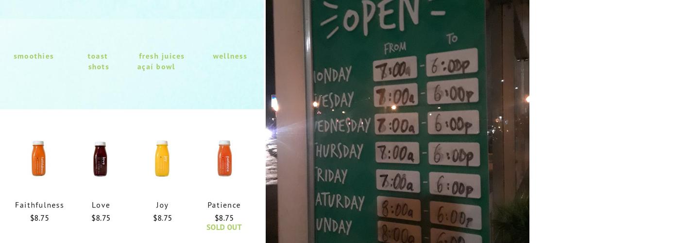 Beraka Juice Menu