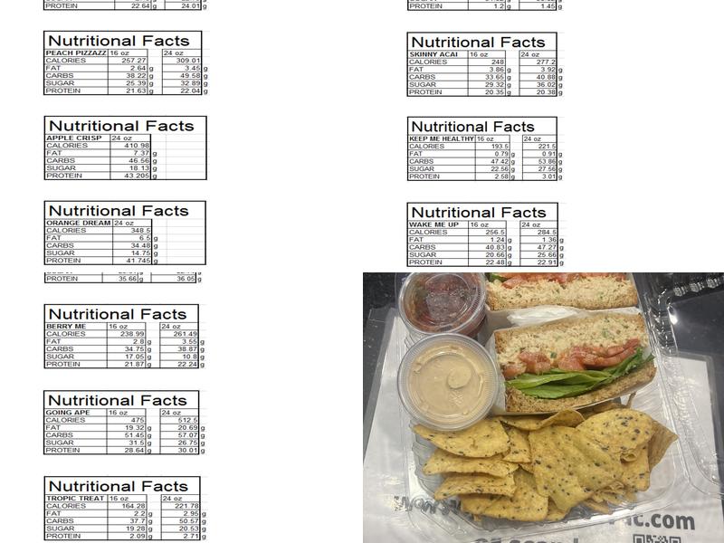 Juice Bar at LVAC Menu