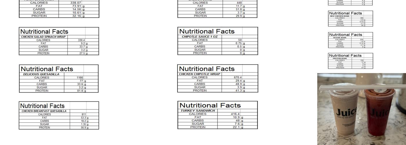 Juice Bar at LVAC Menu
