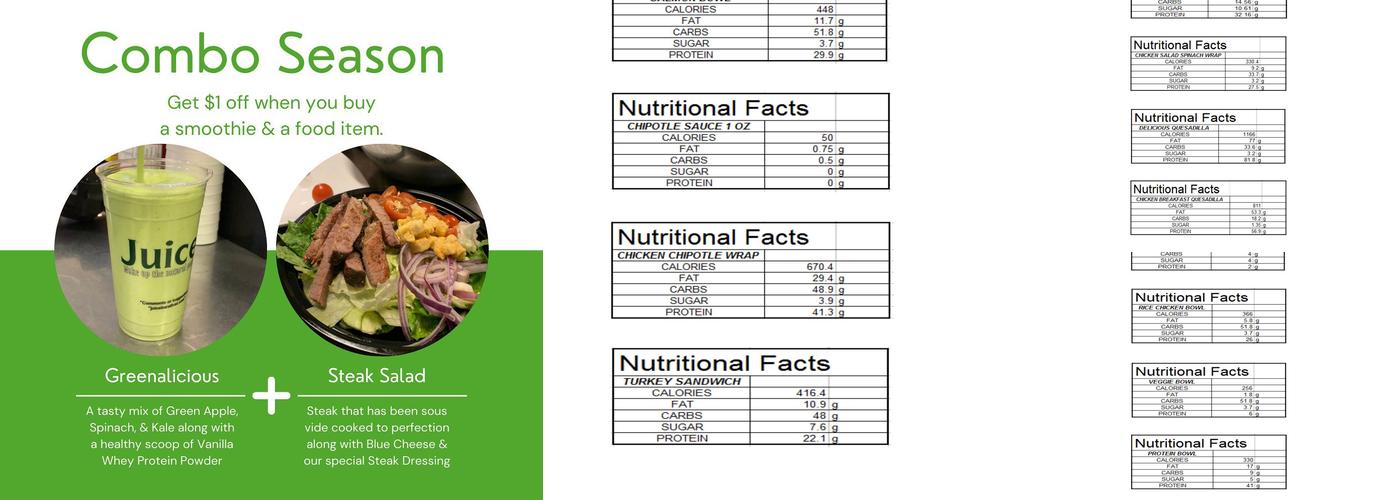 Juice Bar at LVAC Menu