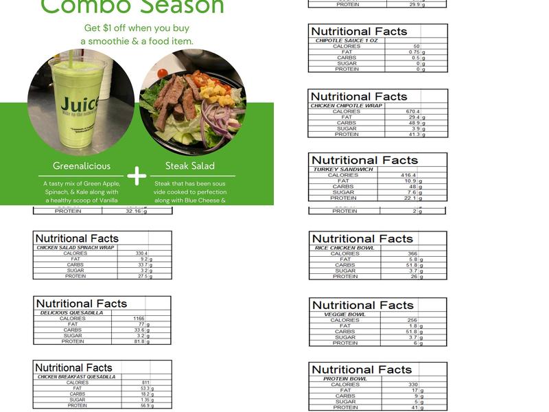Juice Bar at LVAC Menu