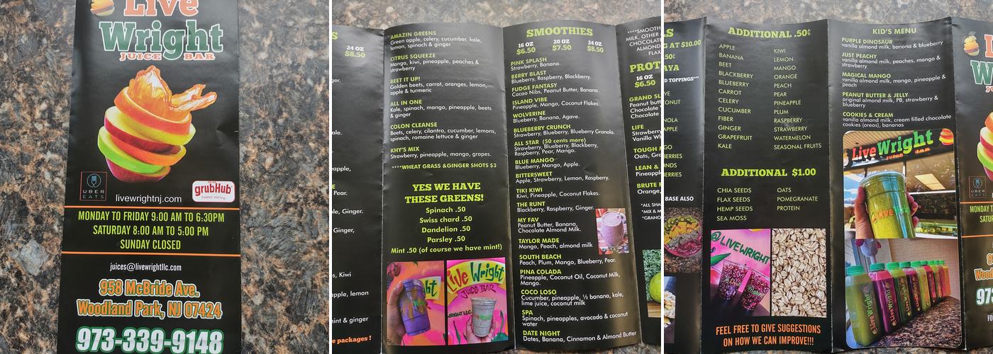 Live Wright Menu