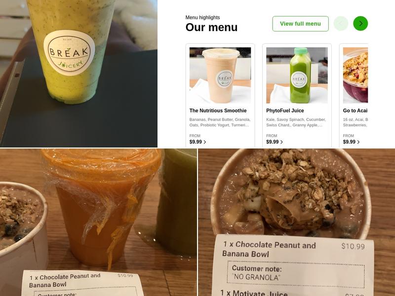 Break Juicery Menu
