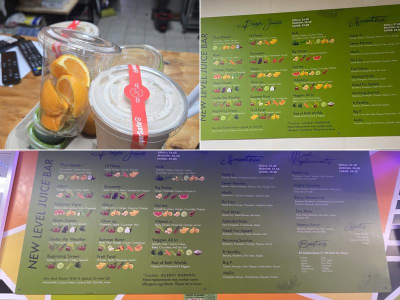 New Level Juice Menu