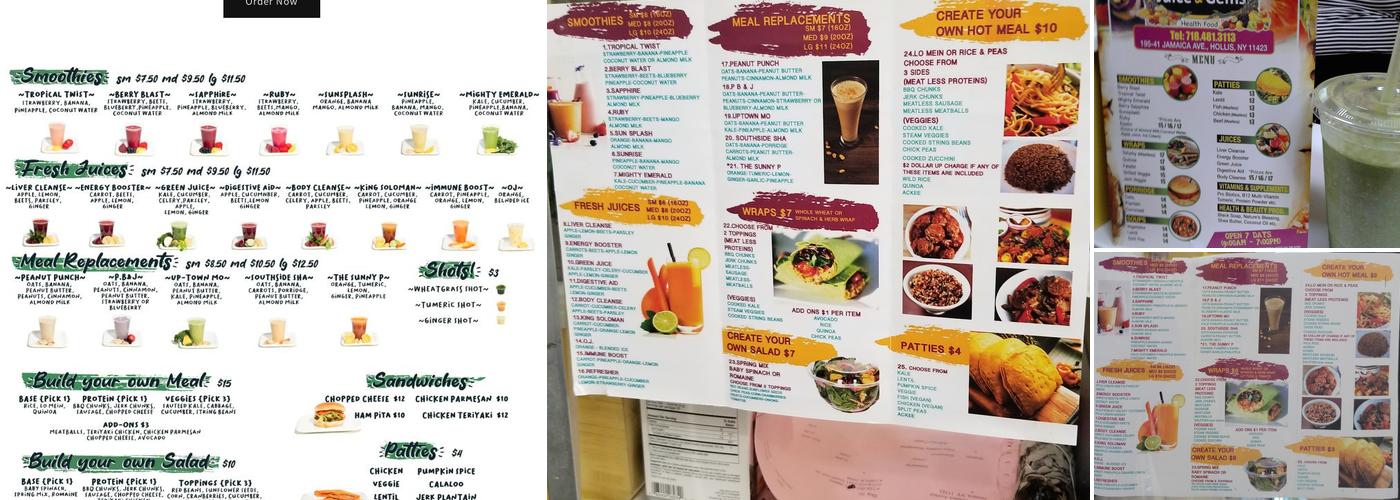 Juice & Gems Menu
