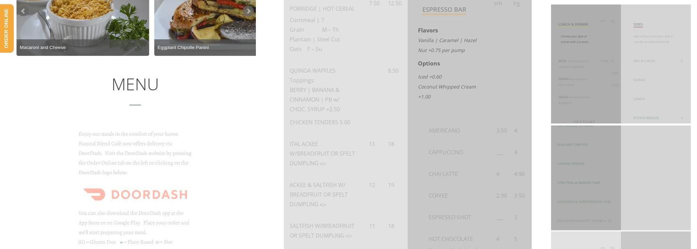Natural Blend Menu