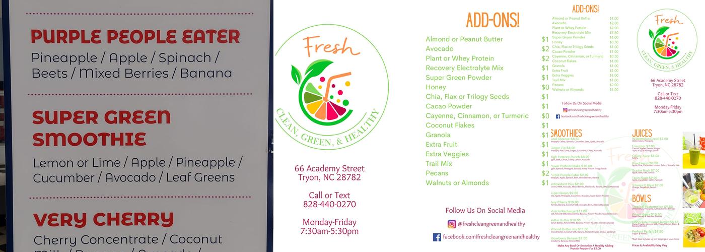 Fresh! Clean, Green, & Healthy! Menu