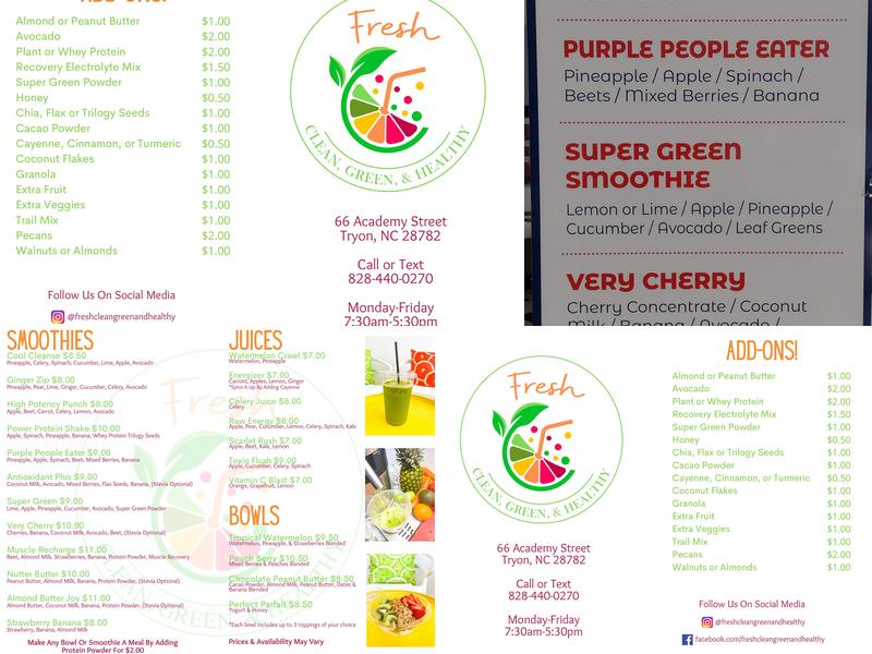 Fresh! Clean, Green, & Healthy! Menu
