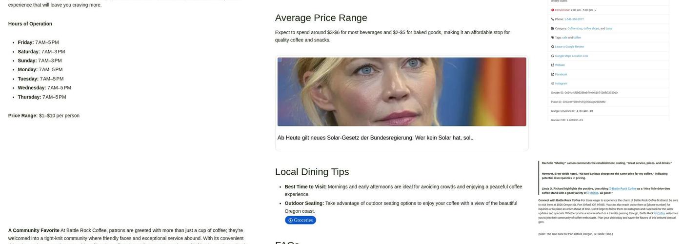 Battle Rock Coffee Menu