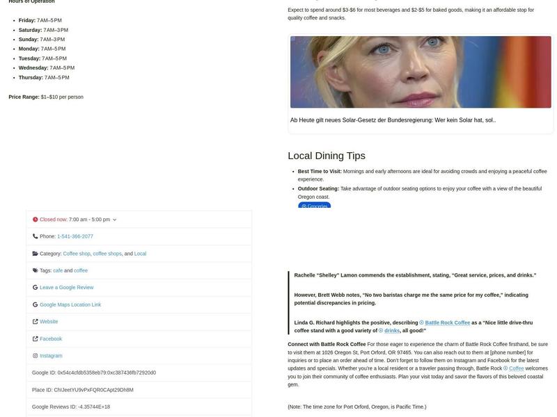 Battle Rock Coffee Menu