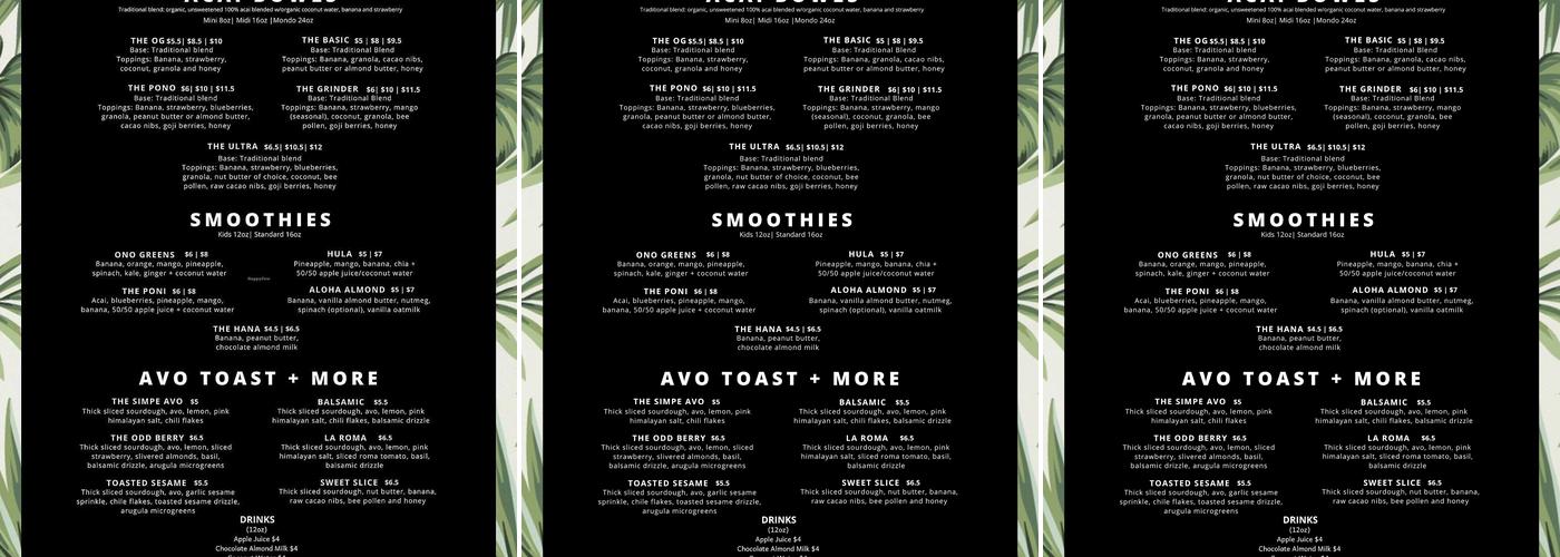 Pono Bowl Co. Food Cart Menu